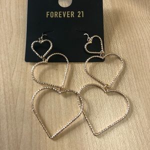 F21 New Heart GOLD Dangling Earrings